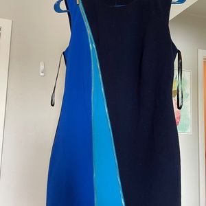 Calvin Klein Blue Color Block Dress with Gold Zippers Size 2
